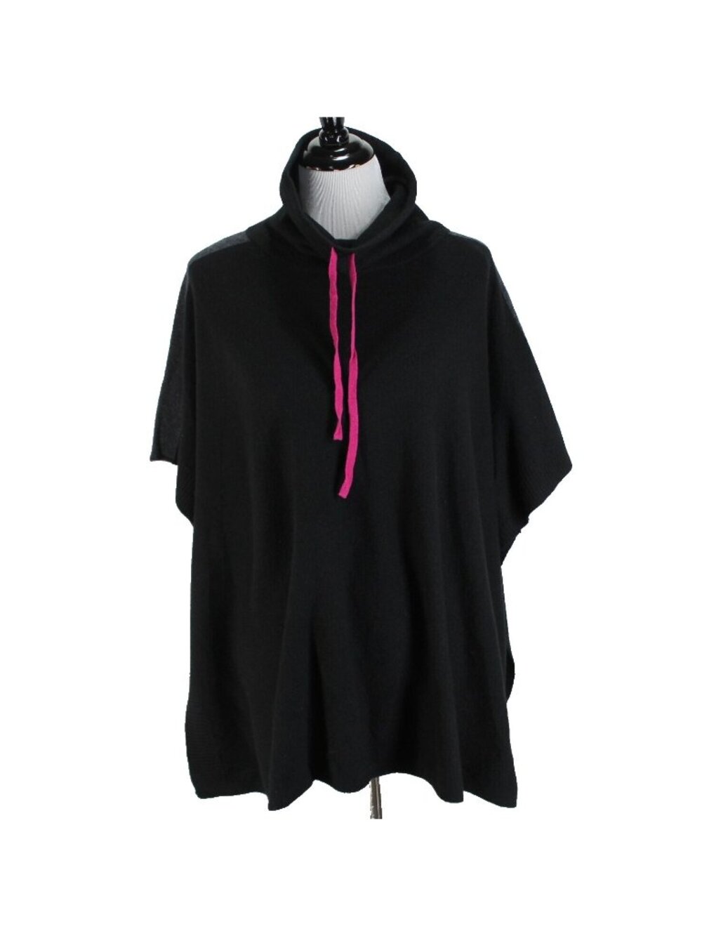 Tahari Poncho Sweater Womens One Size Black Cashmere Wool Blend Funnel Neck